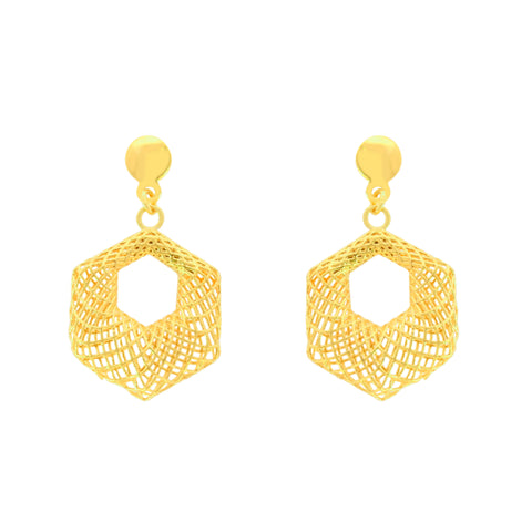 22K Yellow Gold Geometric Pendant and Earrings Set