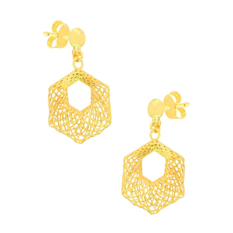 22K Yellow Gold Geometric Pendant and Earrings Set