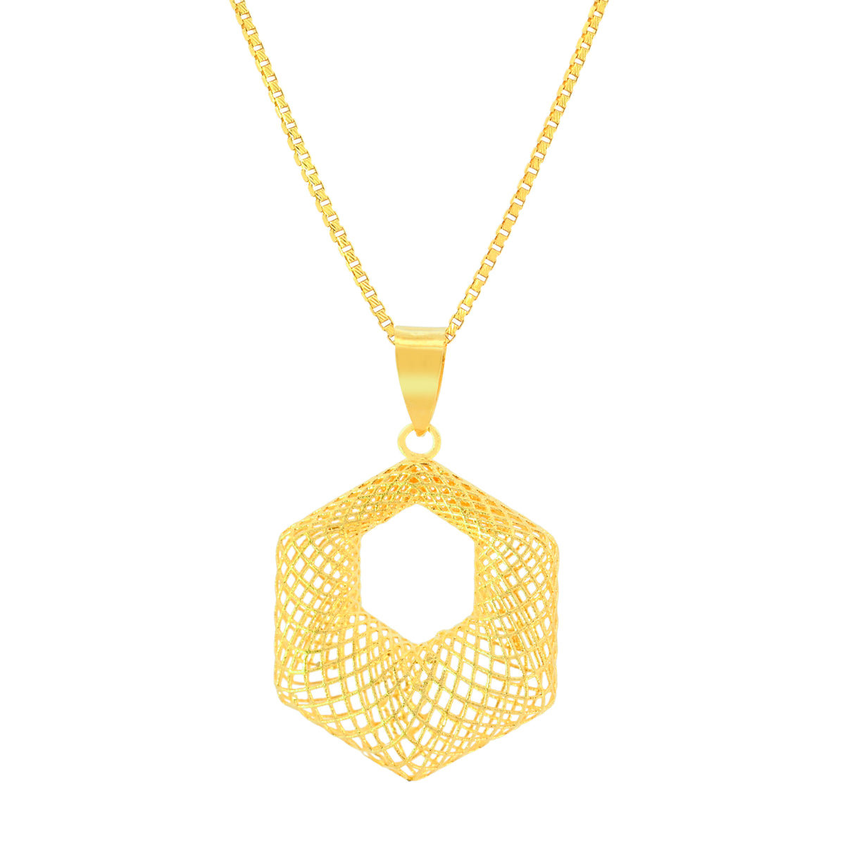 22K Yellow Gold Geometric Pendant and Earrings Set