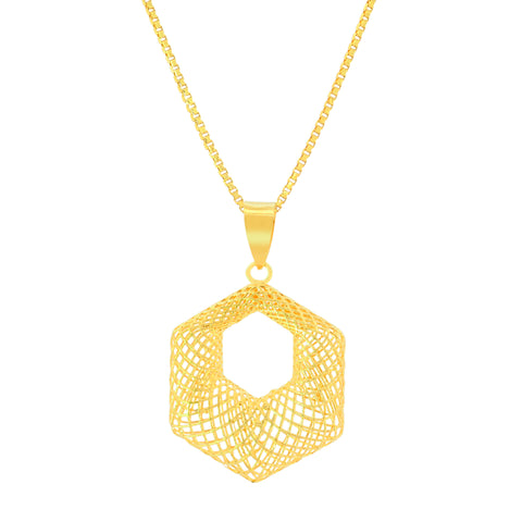22K Yellow Gold Geometric Pendant and Earrings Set
