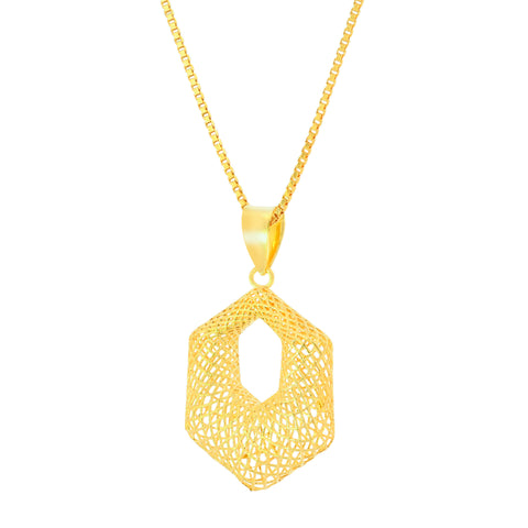 22K Yellow Gold Geometric Pendant and Earrings Set