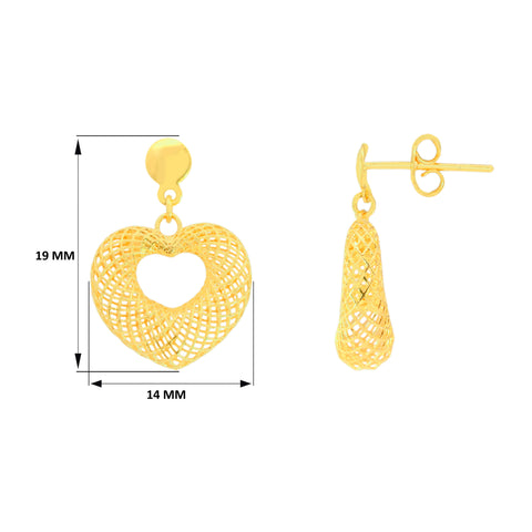 22K Yellow Gold Heart Pendant and Earrings Set