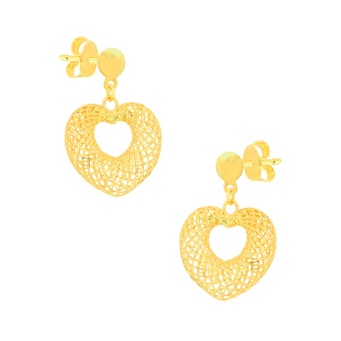22K Yellow Gold Heart Pendant and Earrings Set
