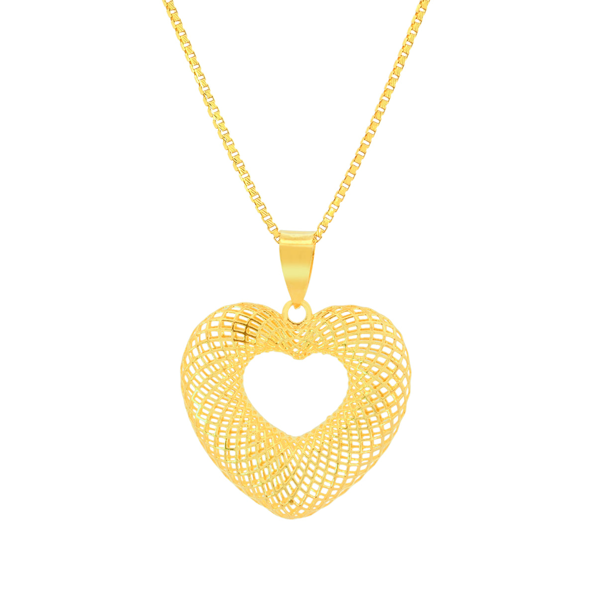 22K Yellow Gold Heart Pendant and Earrings Set