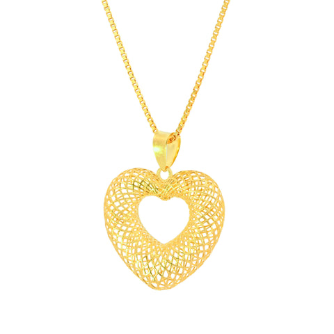 22K Yellow Gold Heart Pendant and Earrings Set