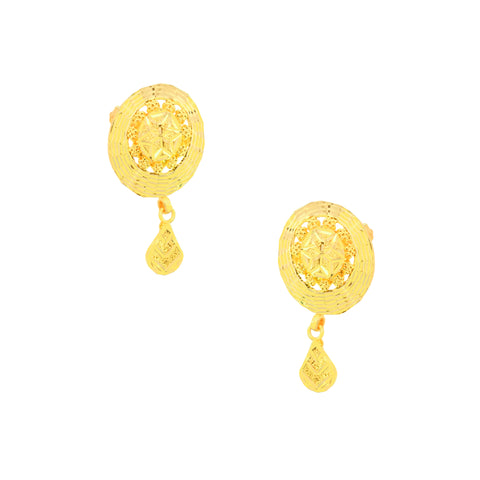 22K Yellow Gold Eye-catching Filigree Pendant and Earrings Set