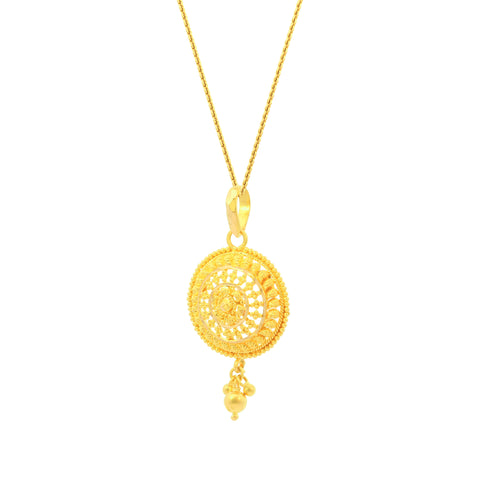 22K Yellow Gold Classic Filigree Pendant and Earrings Set