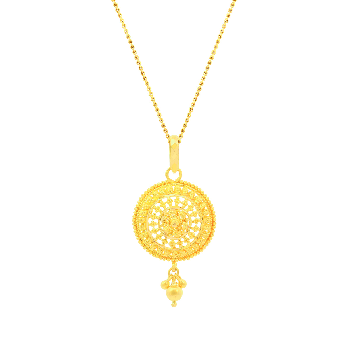 22K Yellow Gold Classic Filigree Pendant and Earrings Set