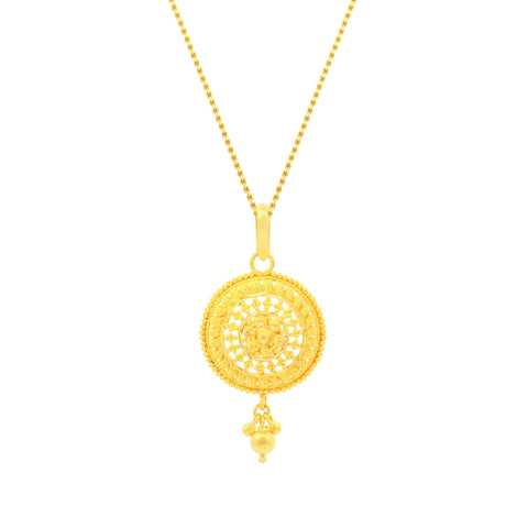 22K Yellow Gold Classic Filigree Pendant and Earrings Set