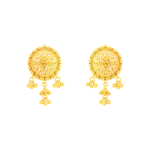 22K Yellow Gold Grand Filigree Pendant and Earrings Set