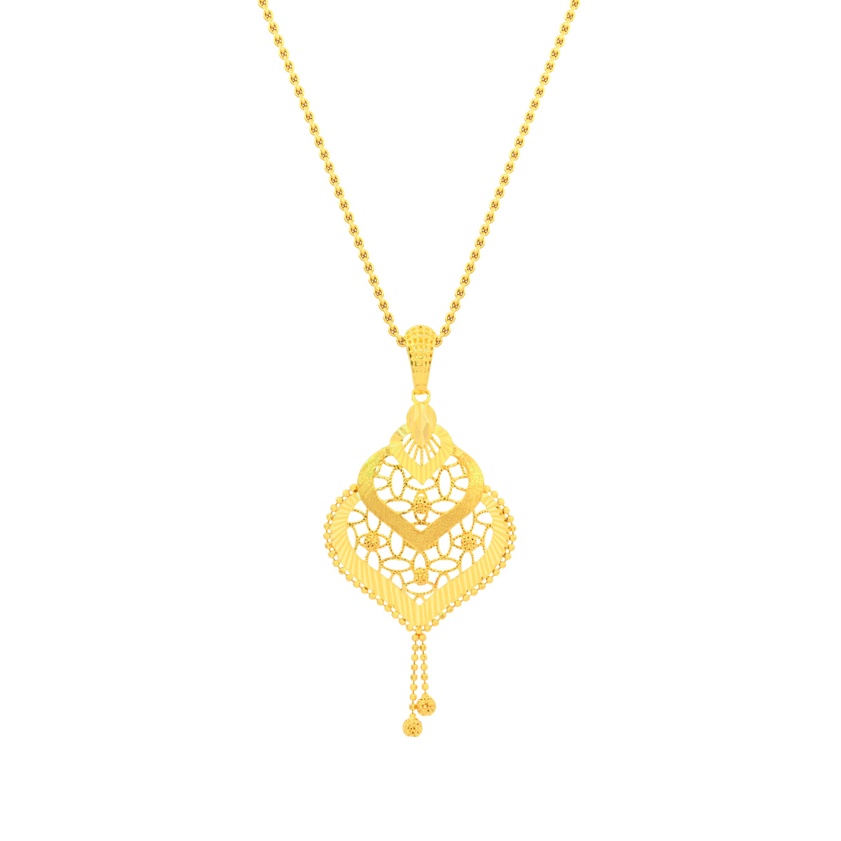 22K Yellow Gold Abstract Filigree Pendant and Earrings Set
