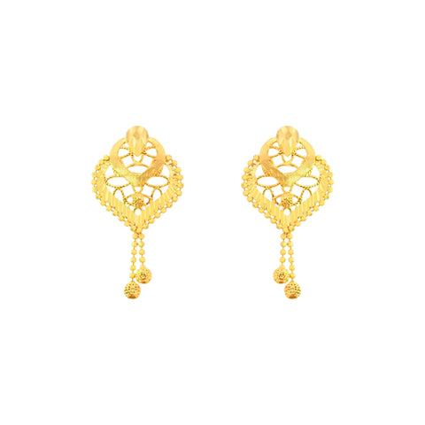 22K Yellow Gold Abstract Filigree Pendant and Earrings Set