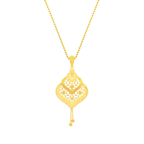 22K Yellow Gold Abstract Filigree Pendant and Earrings Set