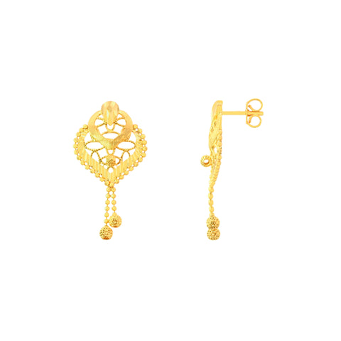 22K Yellow Gold Abstract Filigree Pendant and Earrings Set