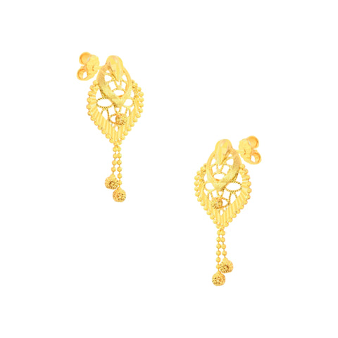 22K Yellow Gold Abstract Filigree Pendant and Earrings Set