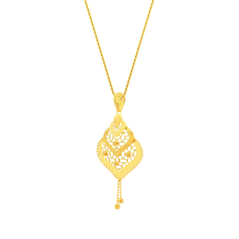 22K Yellow Gold Abstract Filigree Pendant and Earrings Set