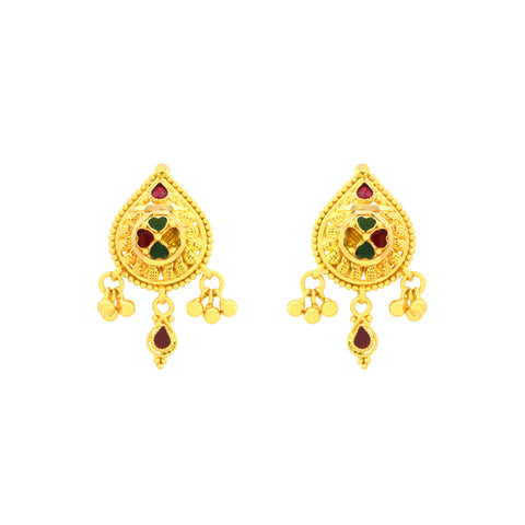 22K Yellow Gold Luminous Minakari Pendant and Earrings Set