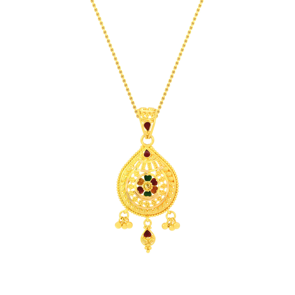 22K Yellow Gold Luminous Minakari Pendant and Earrings Set