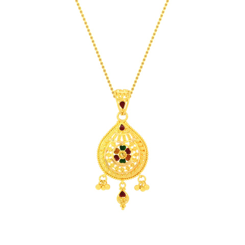 22K Yellow Gold Luminous Minakari Pendant and Earrings Set