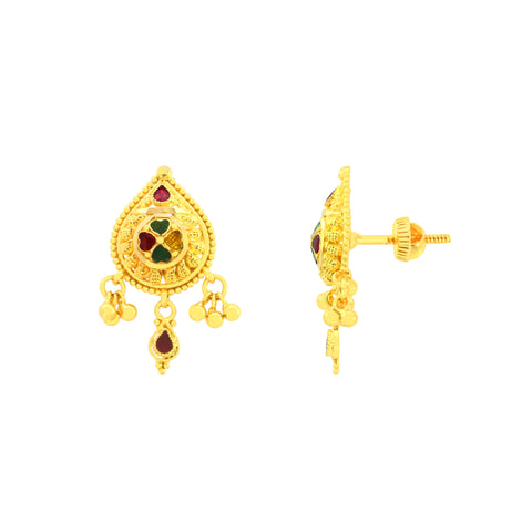 22K Yellow Gold Luminous Minakari Pendant and Earrings Set