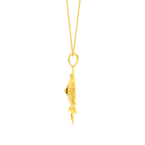 22K Yellow Gold Luminous Minakari Pendant and Earrings Set