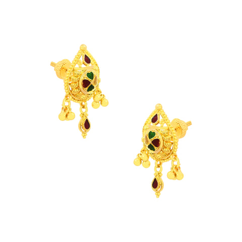 22K Yellow Gold Luminous Minakari Pendant and Earrings Set