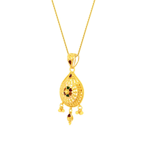 22K Yellow Gold Luminous Minakari Pendant and Earrings Set