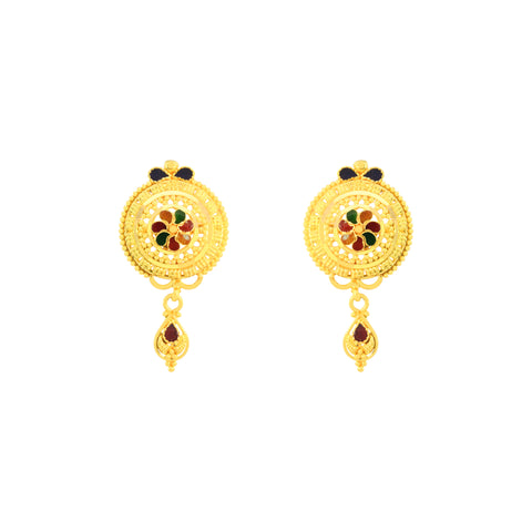 22K Yellow Gold Captivating Minakari Pendant and Earrings Set with gold weight 10.74 gm