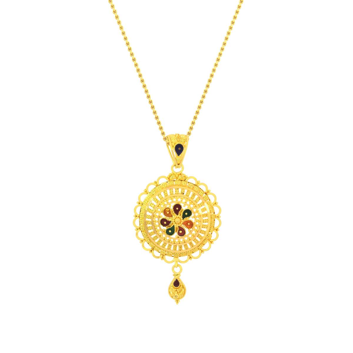 22K Yellow Gold Captivating Minakari Pendant and Earrings Set with gold weight 10.74 gm