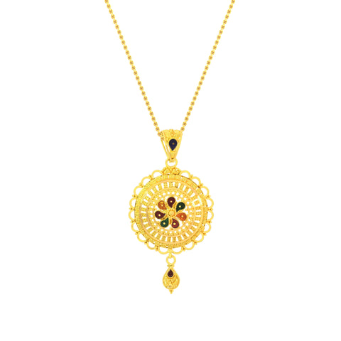 22K Yellow Gold Captivating Minakari Pendant and Earrings Set with gold weight 10.74 gm