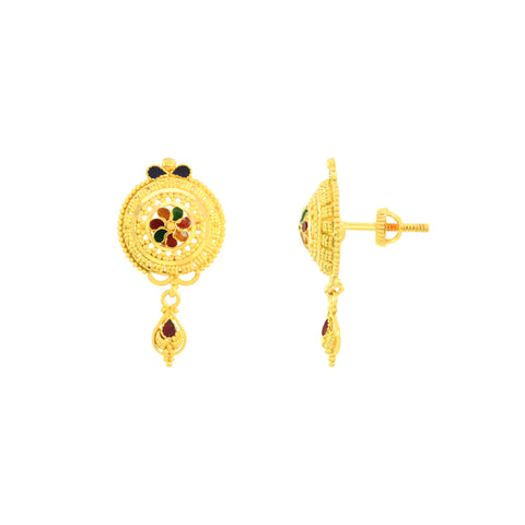 22K Yellow Gold Captivating Minakari Pendant and Earrings Set with gold weight 10.74 gm