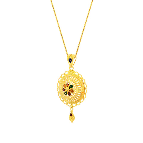 22K Yellow Gold Captivating Minakari Pendant and Earrings Set with gold weight 10.74 gm
