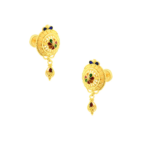 22K Yellow Gold Captivating Minakari Pendant and Earrings Set with gold weight 10.74 gm