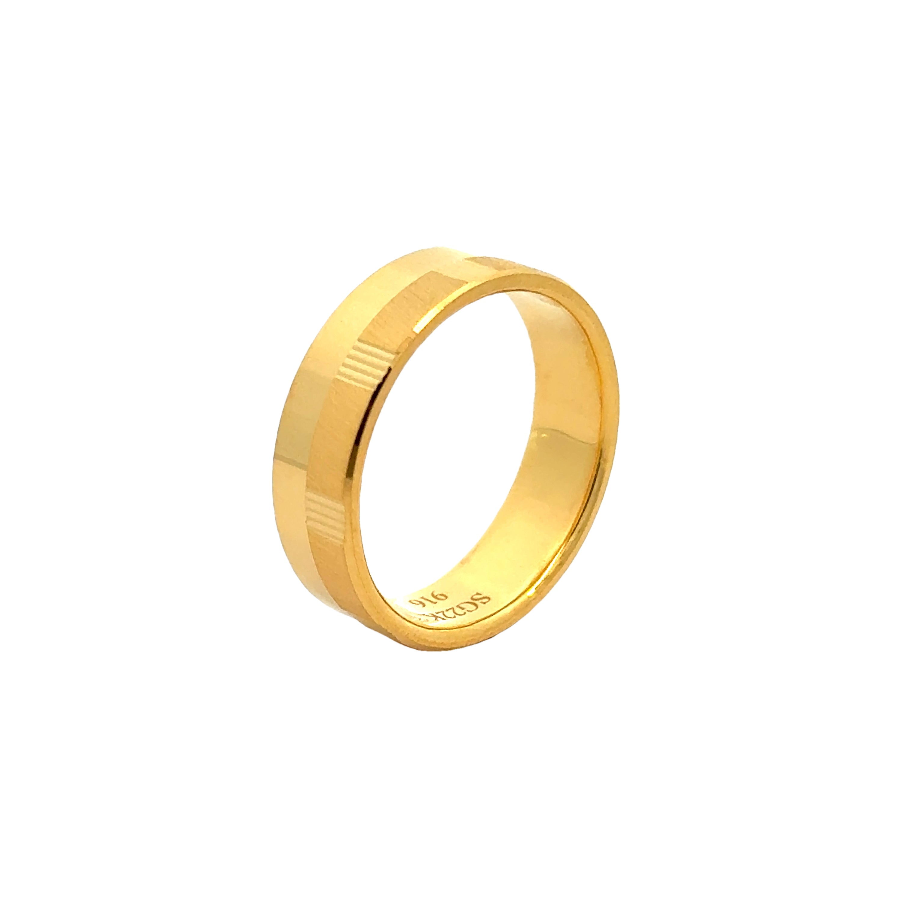 22k Yellow Gold Vibrant Luminous Wedding Band Ring measuring 8.5 x 6mm thickness