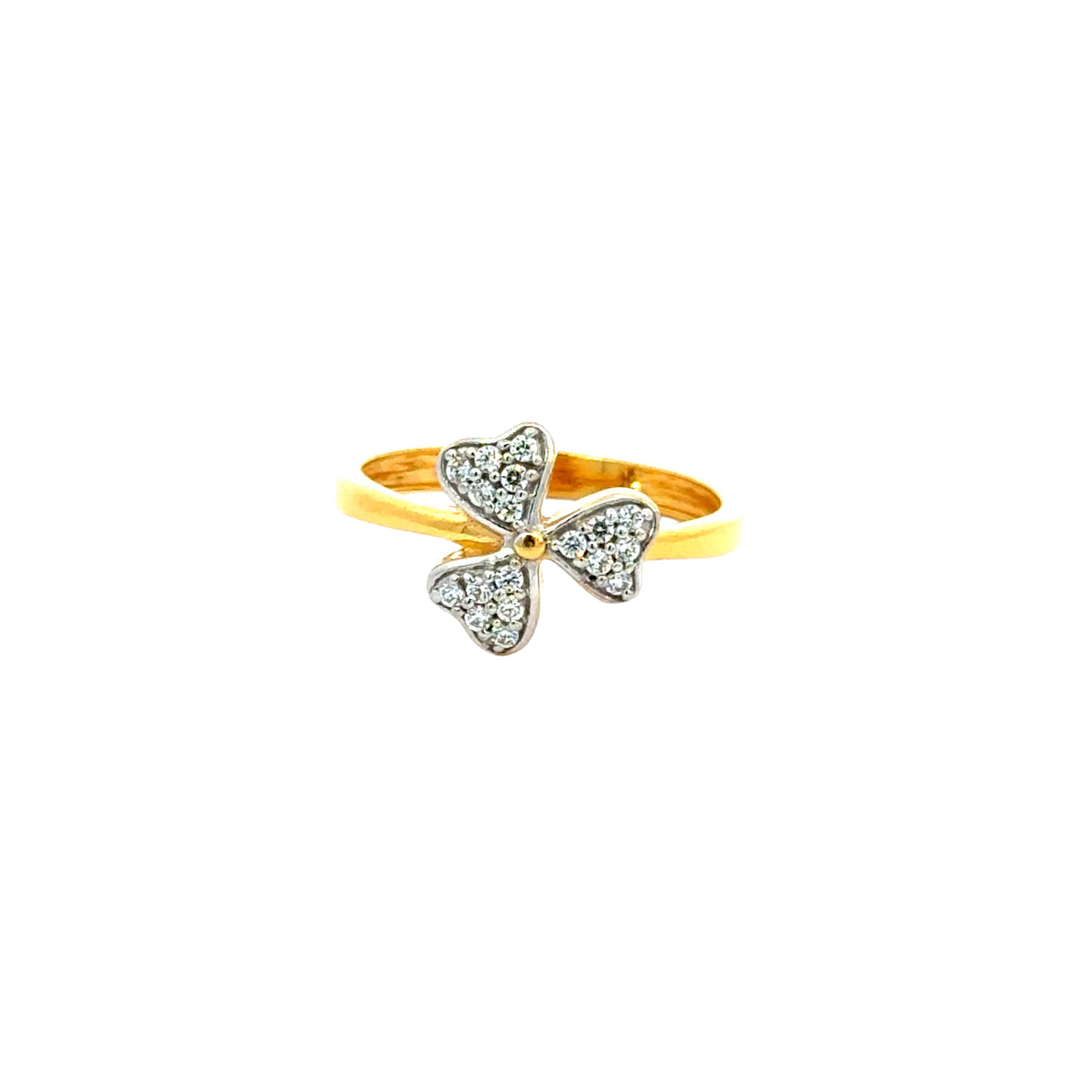 22k Yellow Cubic Zirconia Cocktail Fancy Clover  Rings in size 7 and total gold weight of 3.53g