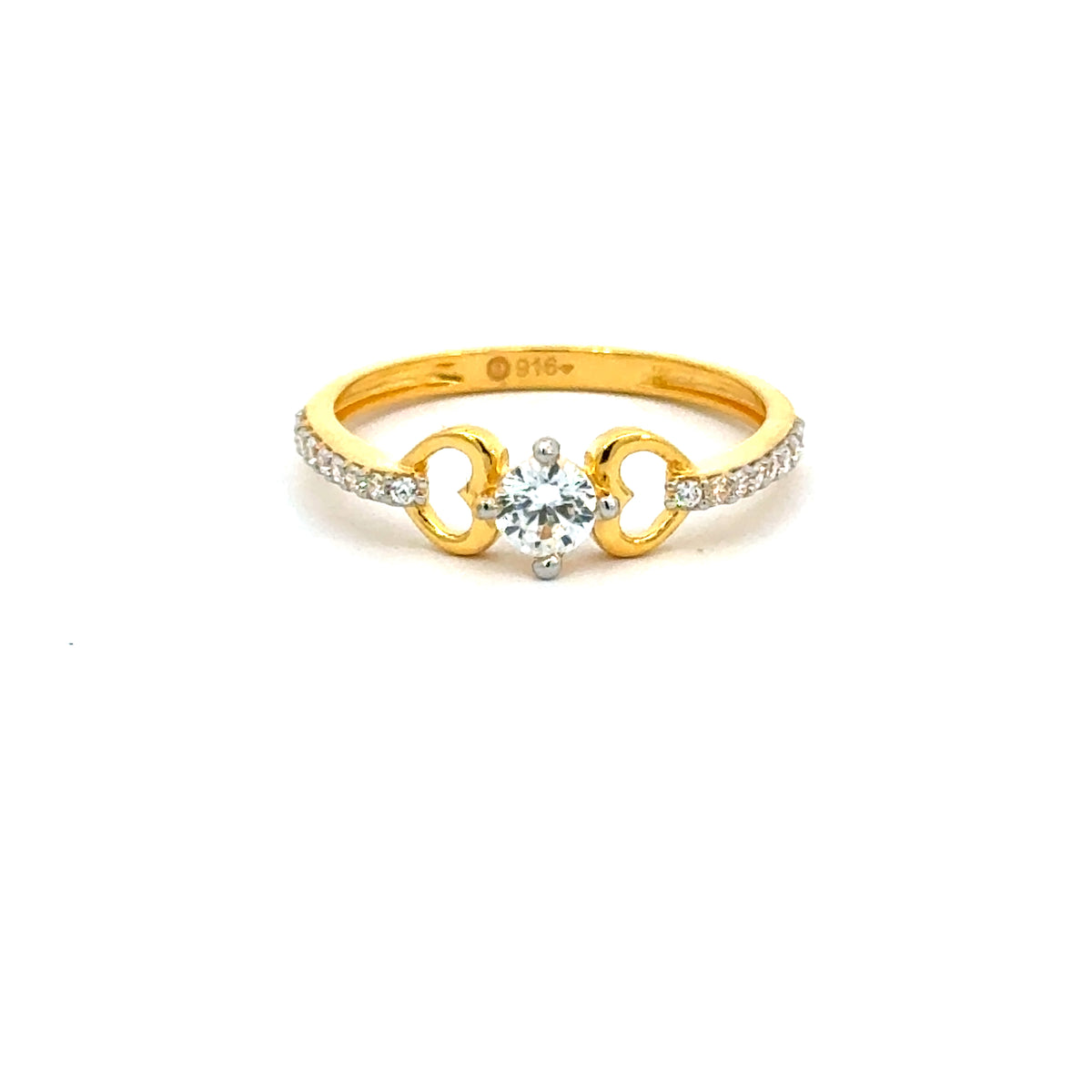 22k Yellow Cubic Zirconia Solitaire Heart  Rings in size 7.5 and total gold weight of 2.18g