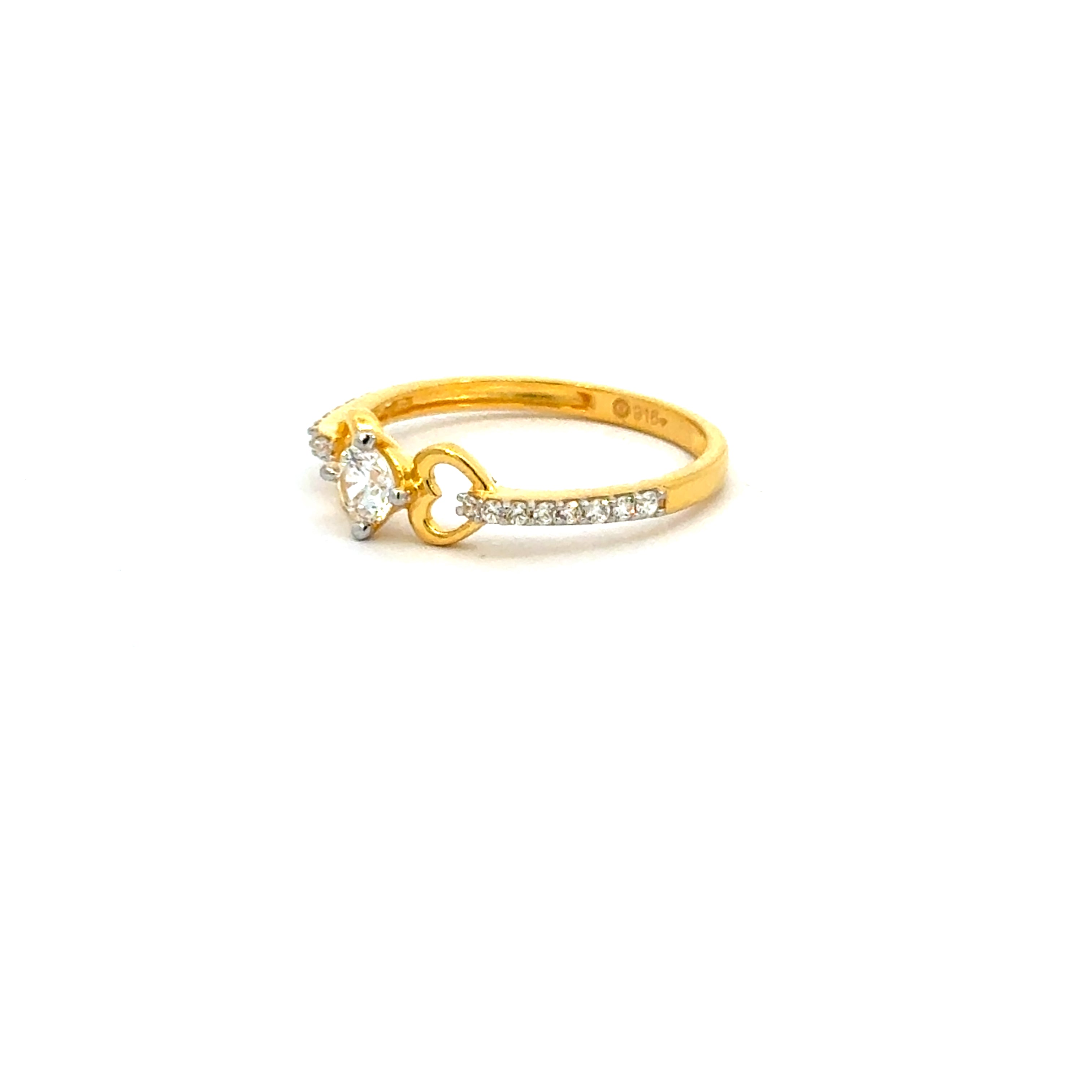 22k Yellow Cubic Zirconia Solitaire Heart  Rings in size 7.5 and total gold weight of 2.18g