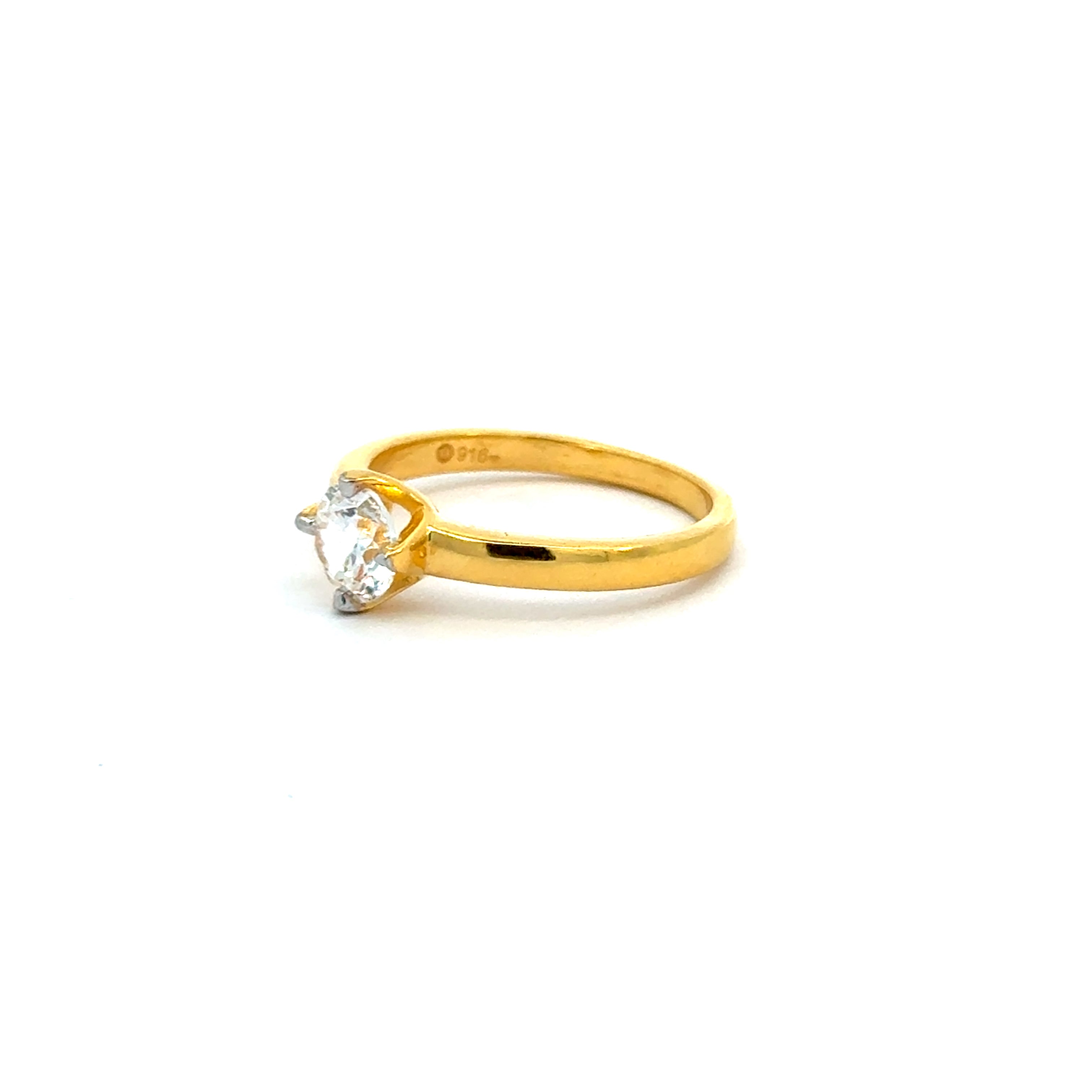 22k Yellow Cubic Zirconia Solitaire Rings in size 7 and total gold weight of 4.36g