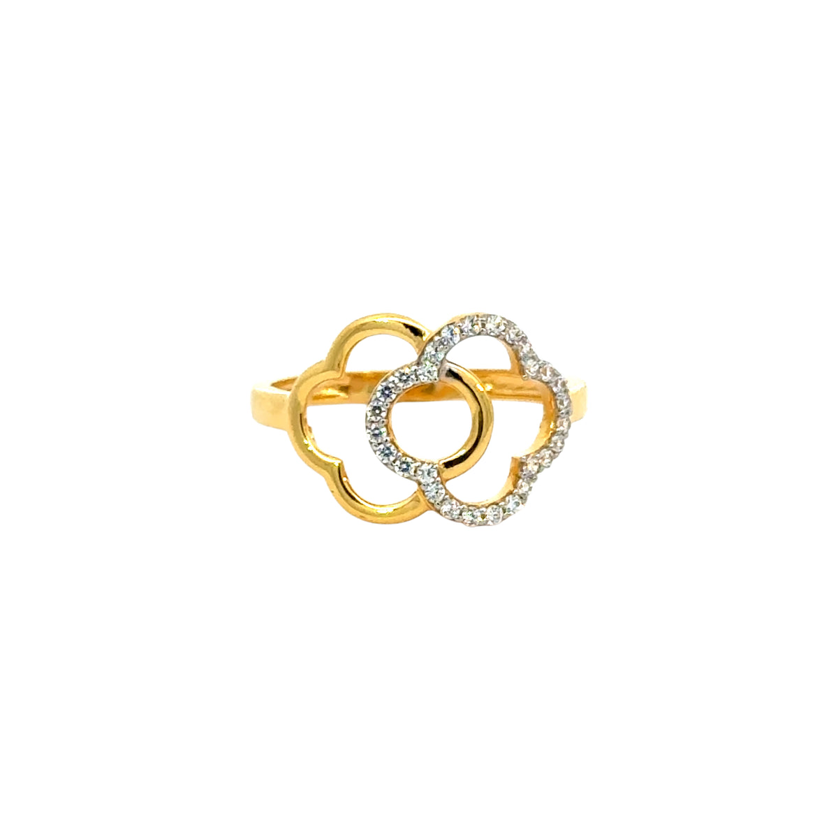 22k Yellow Cubic Zirconia Cocktail Fancy Clover  Rings in size 8 and total gold weight of 2.84g