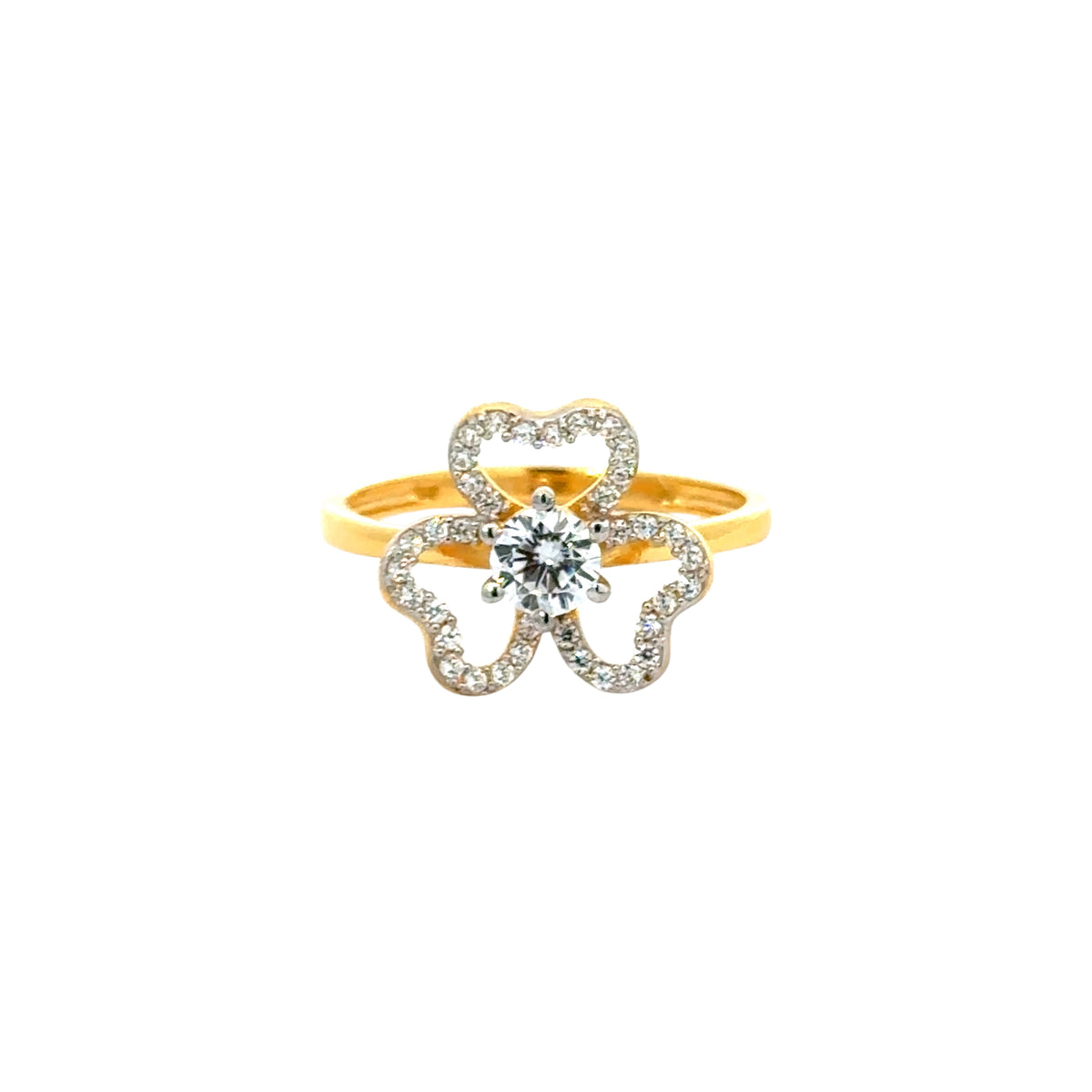 22k Yellow Cubic Zirconia Solitaire Fancy Clover  Rings in size 8 and total gold weight of 2.88g