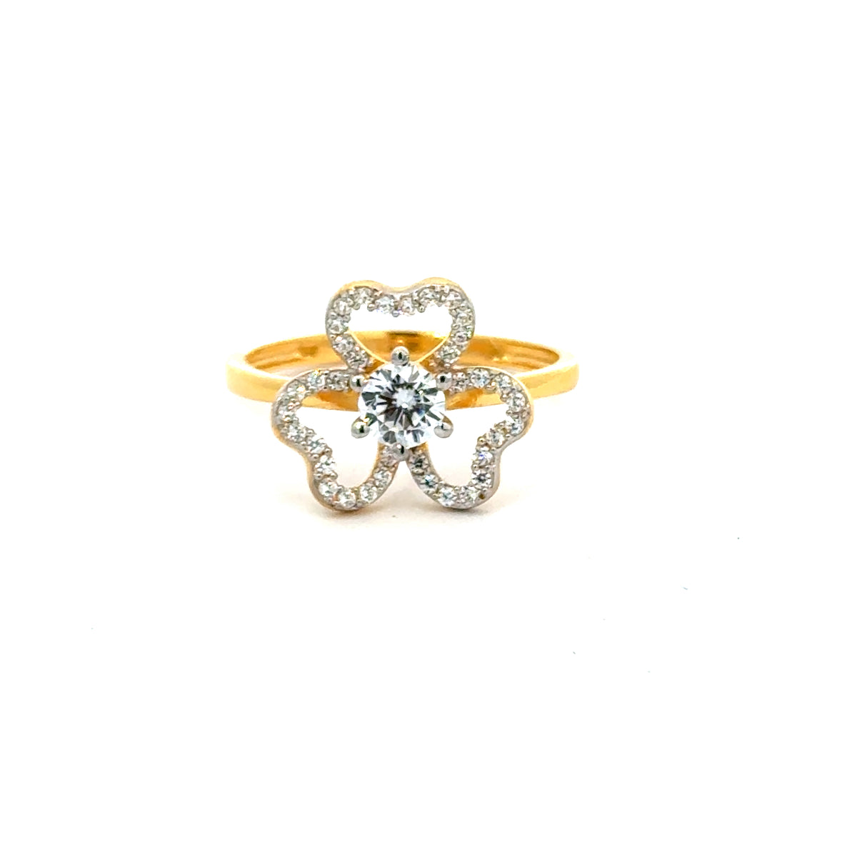 22k Yellow Cubic Zirconia Solitaire Fancy Clover  Rings in size 8 and total gold weight of 2.88g