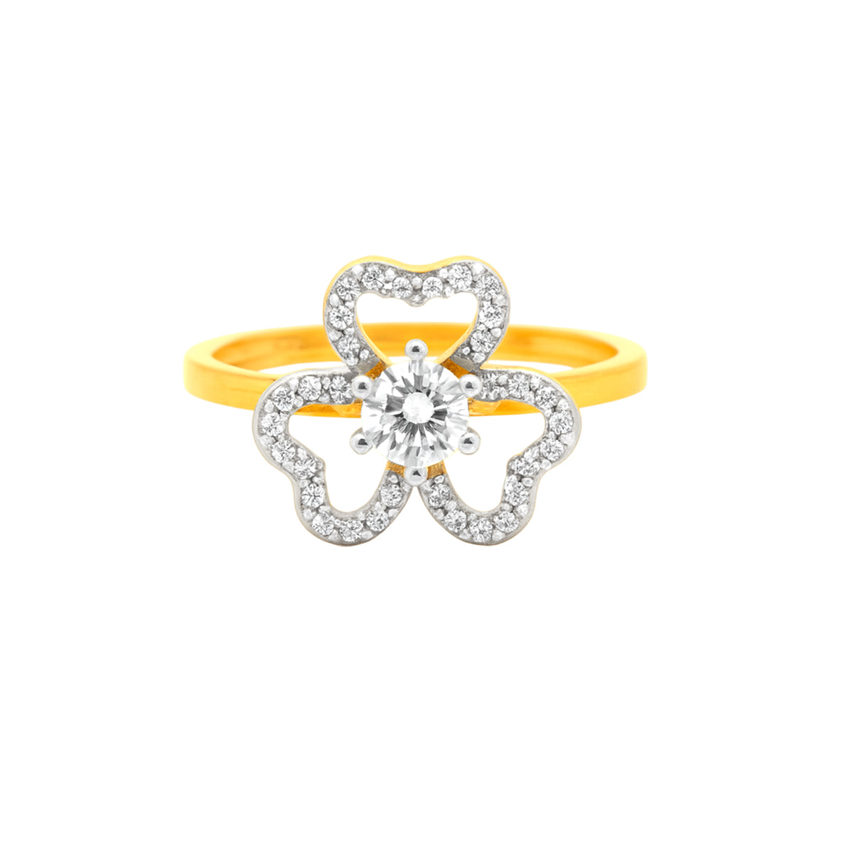 22k Yellow Cubic Zirconia Solitaire Fancy Clover  Rings in size 8 and total gold weight of 2.88g