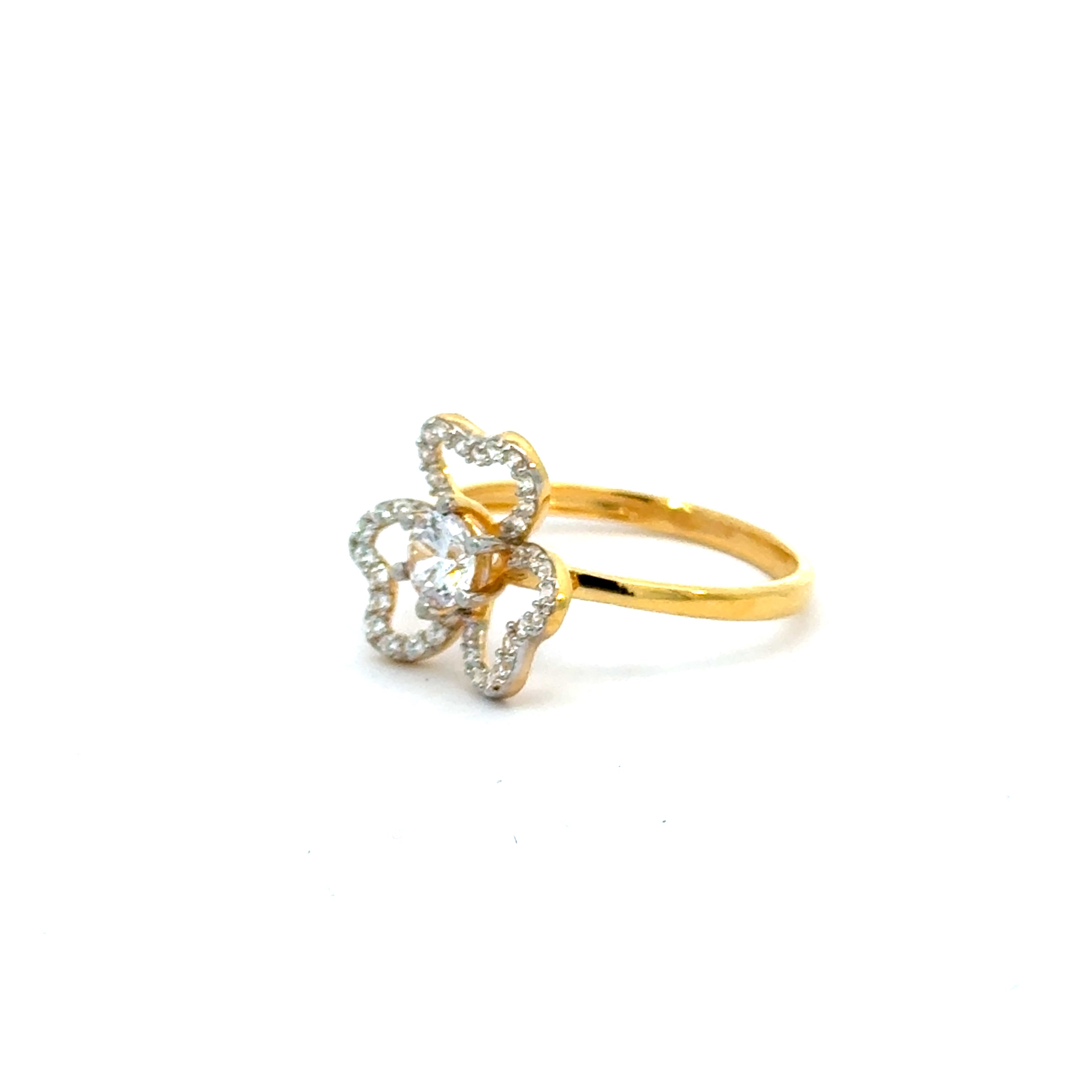 22k Yellow Cubic Zirconia Solitaire Fancy Clover  Rings in size 8 and total gold weight of 2.88g