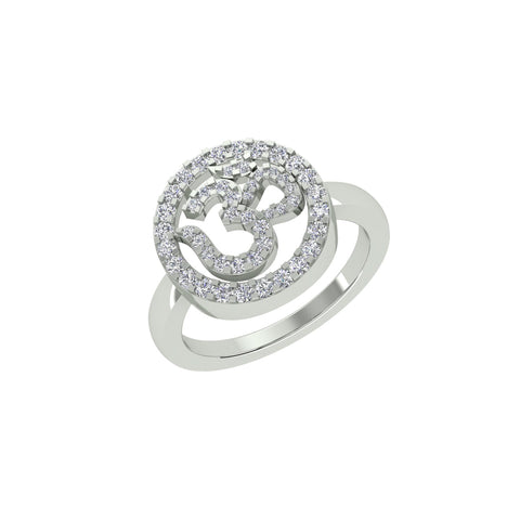 18k White Gold and Round Brilliant Cut Diamond Om Ring in size 5.5 and total gold weight of 3.67g