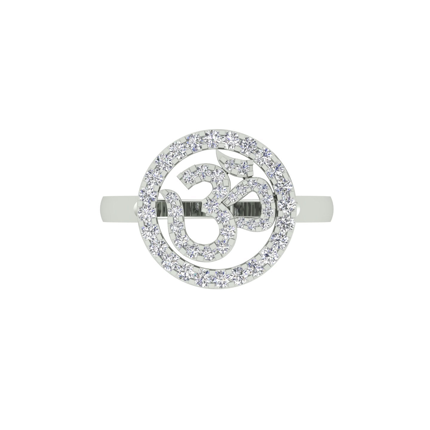 18k White Gold and Round Brilliant Cut Diamond Om Ring in size 5.5 and total gold weight of 3.67g