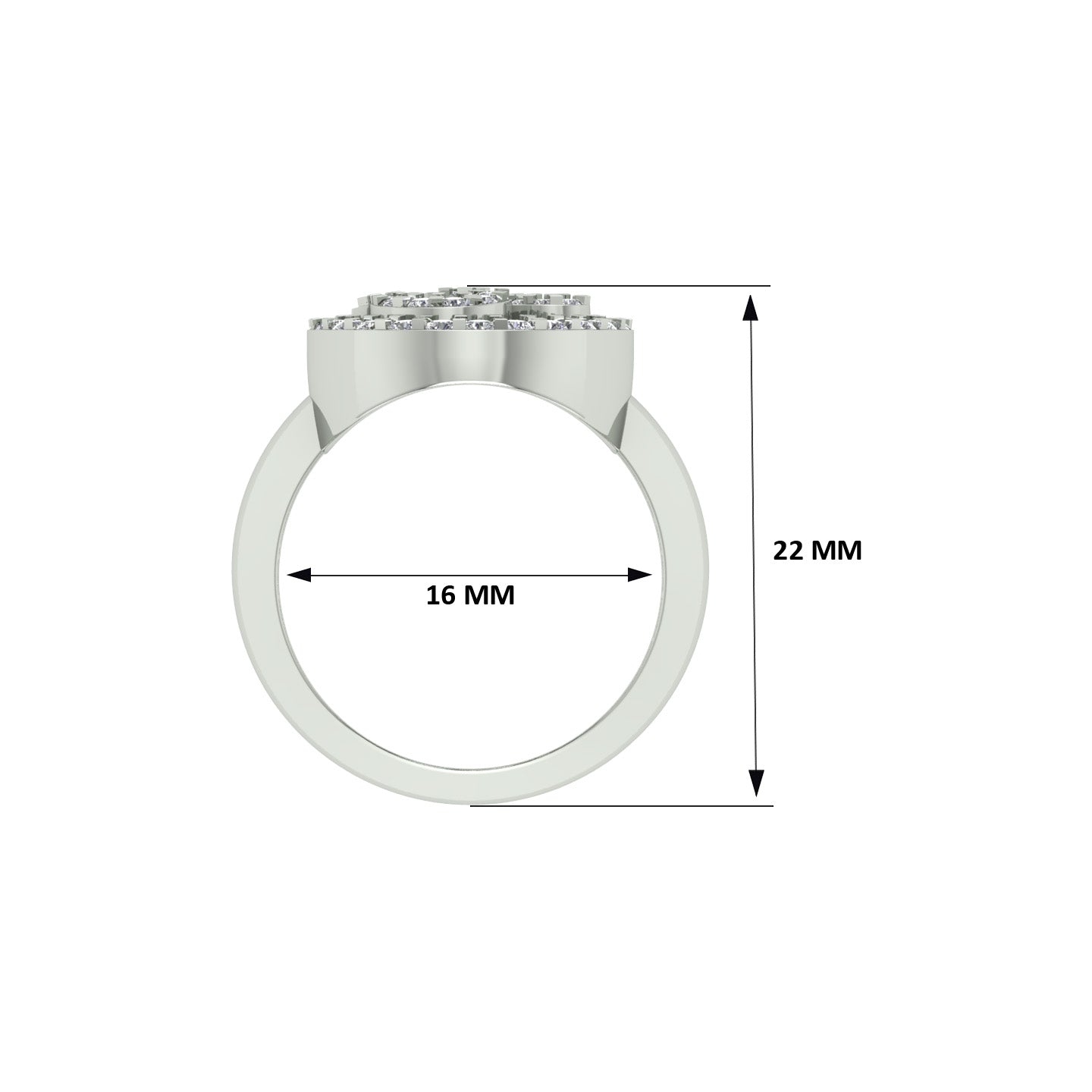 18k White Gold and Round Brilliant Cut Diamond Om Ring in size 5.5 and total gold weight of 3.67g