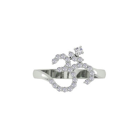 18k White Gold and Round Brilliant Cut Diamond Om Ring in size 5.25 and total gold weight of 3.52g