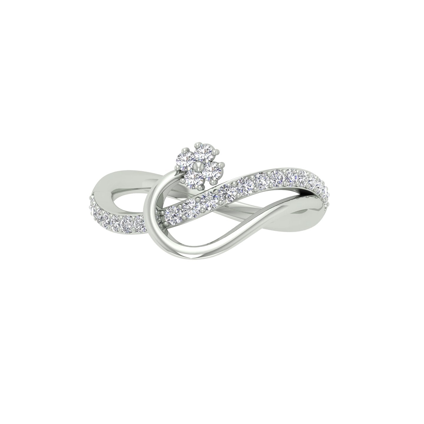 18k White Gold and Round Brilliant Cut Diamond Fancy Ring in size 5.5 and total gold weight of 2.27g