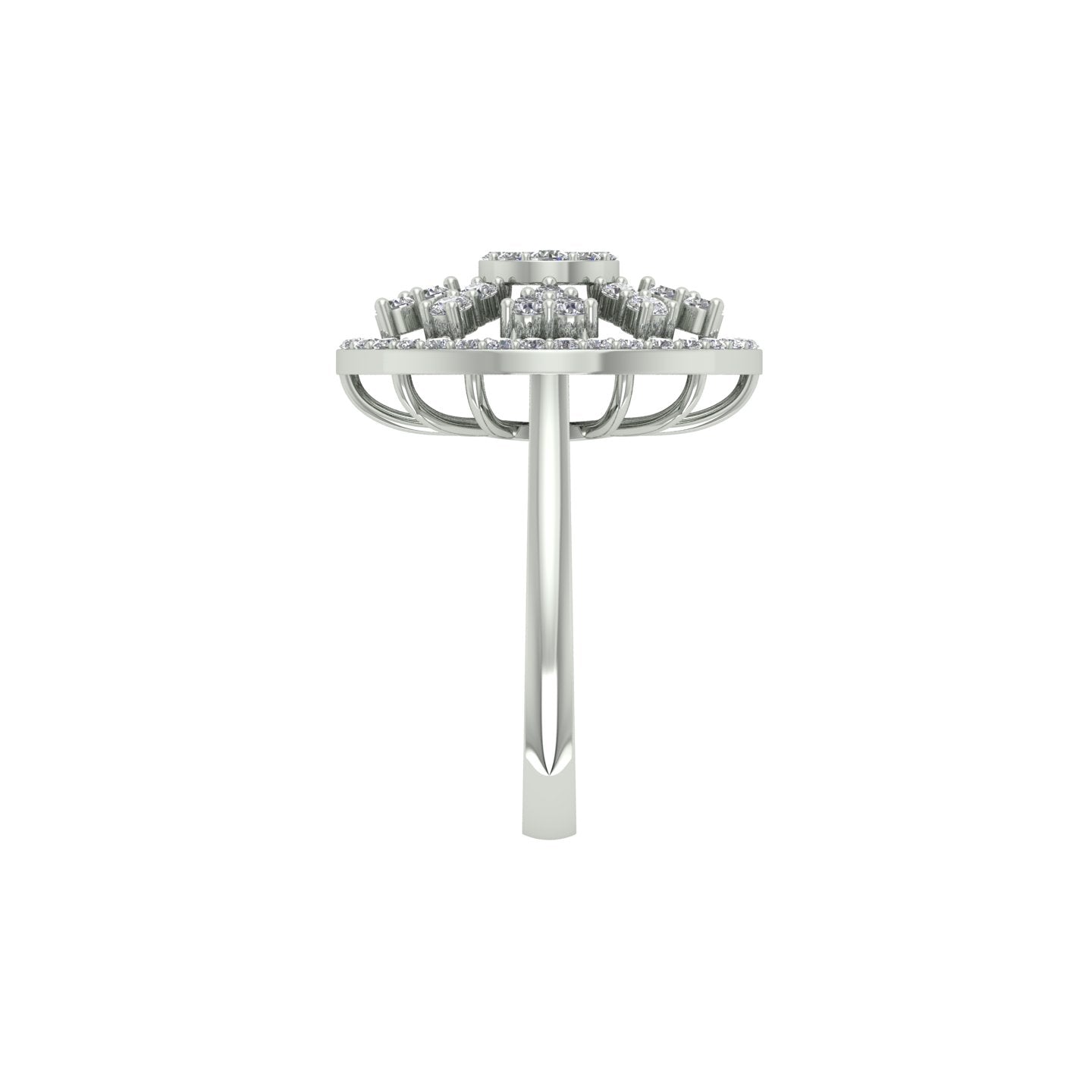 18k White Gold and Round Brilliant Cut Diamond Fancy Ring in size 5.5 and total gold weight of 4.59g