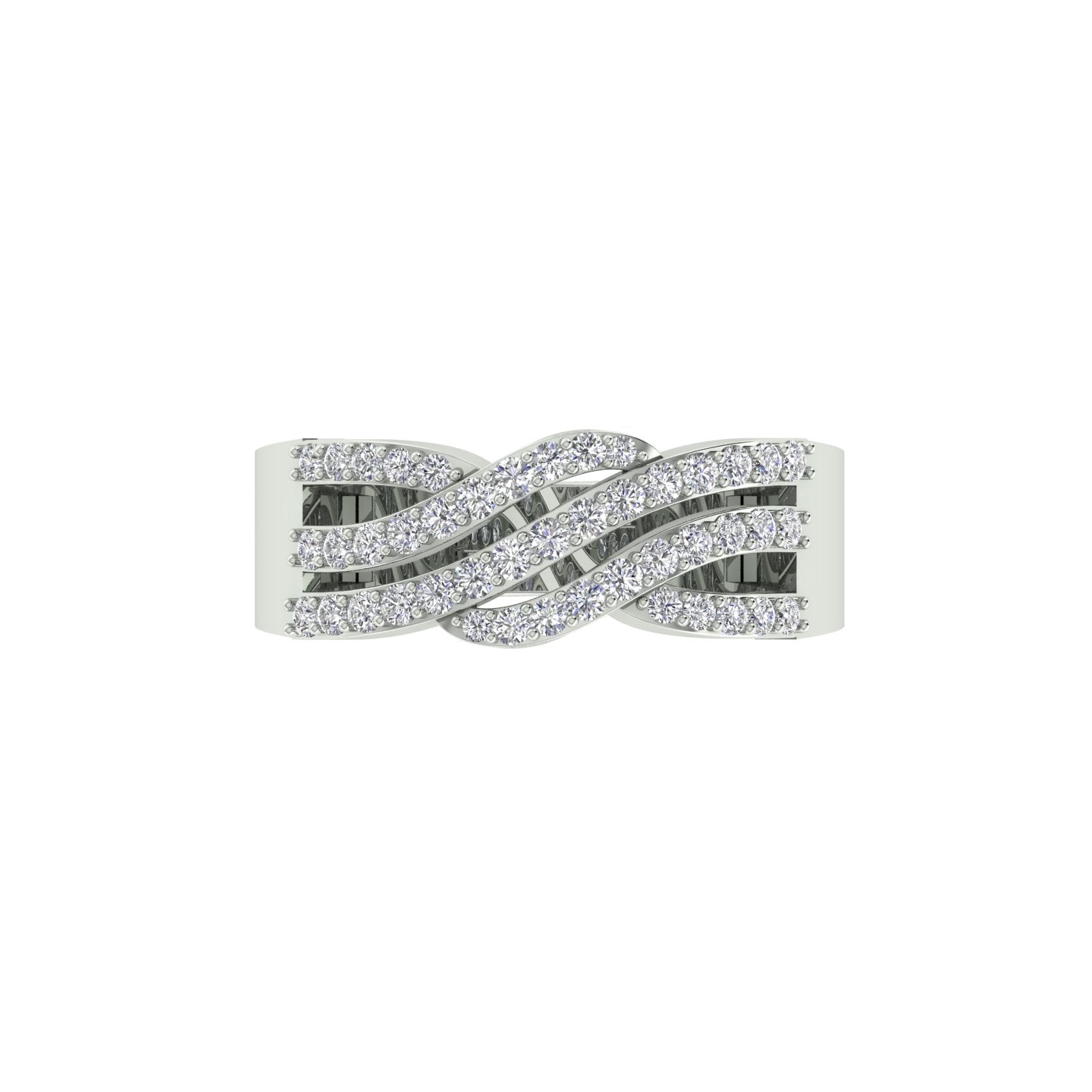 18k White Gold and Round Brilliant Cut Diamond Fancy Ring in size 5.5 and total gold weight of 3.66g